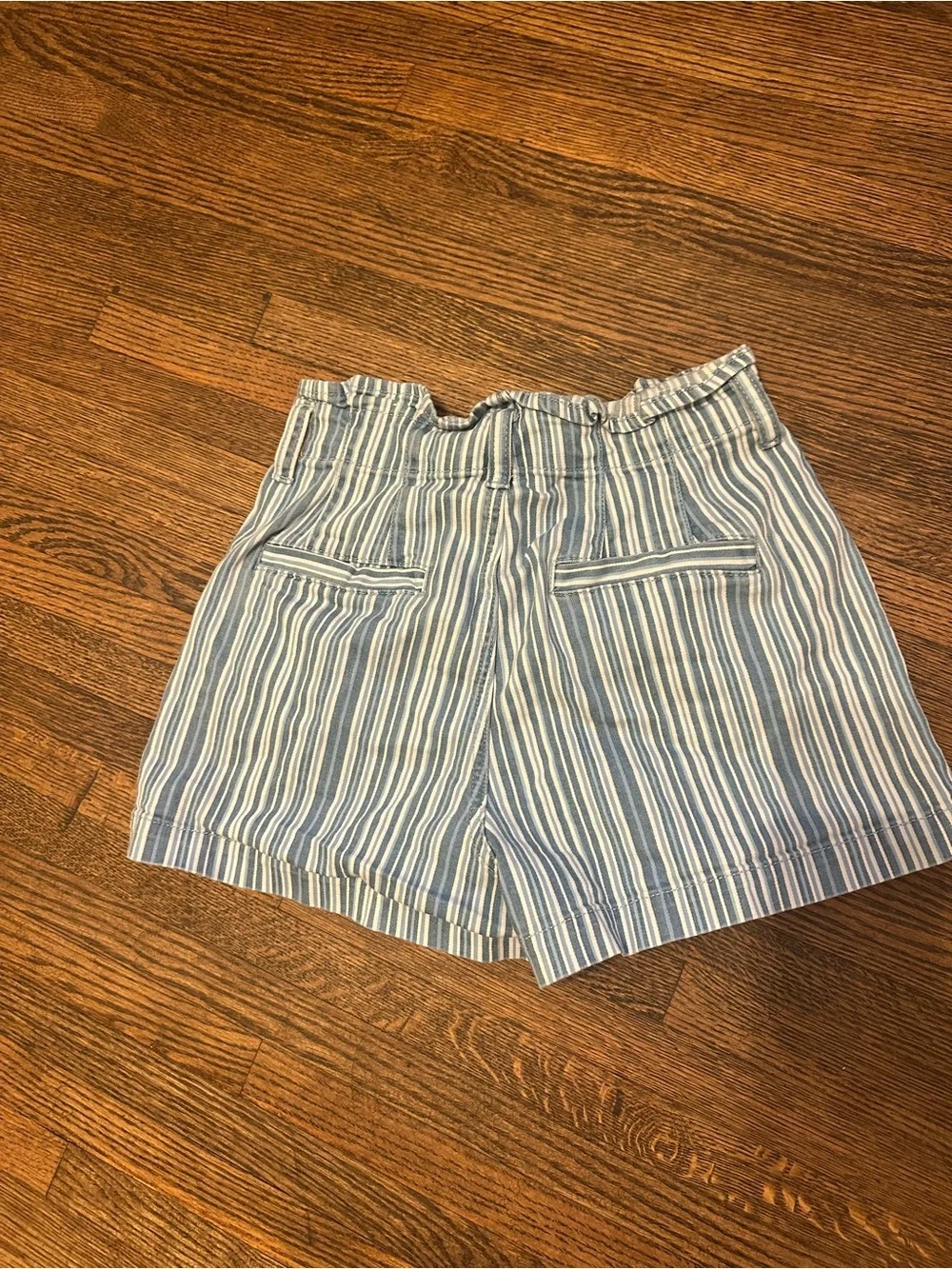American Eagle Light Blue Striped Paperbag Waist Women's Shorts